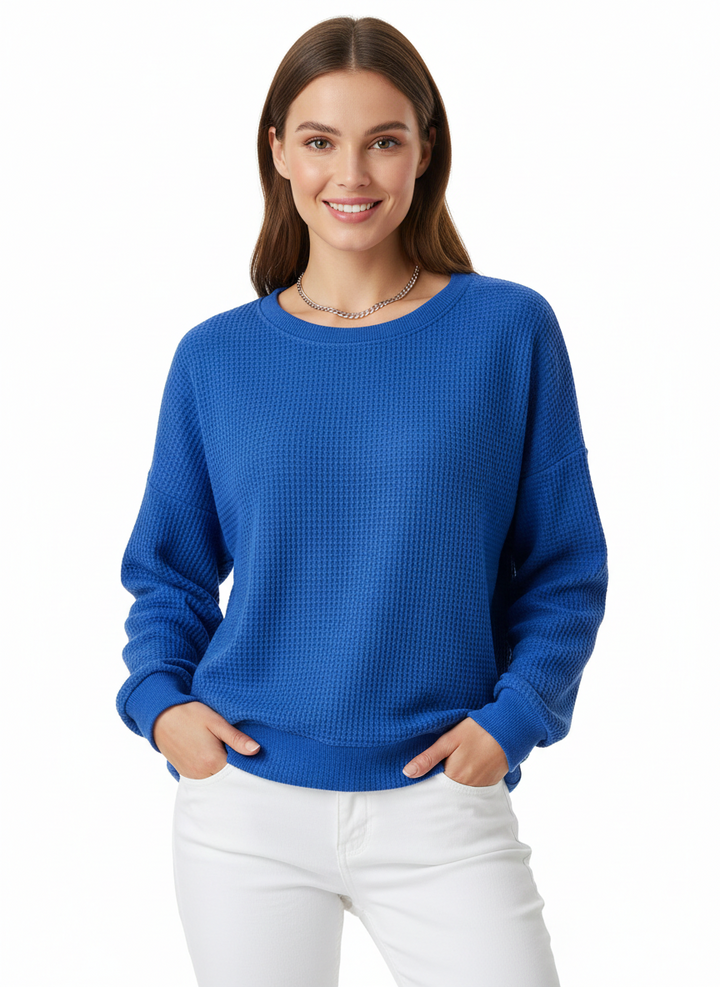 Pull femme oversize, maille gaufre confortable, style décontracté élégant toutes saisons.