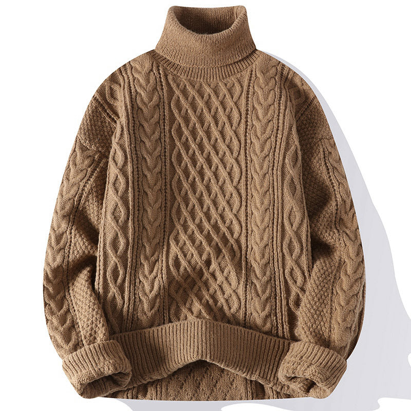 Pull homme doux à col roulé, vêtement hivernal offrant chaleur et grand confort. Mode masculine.