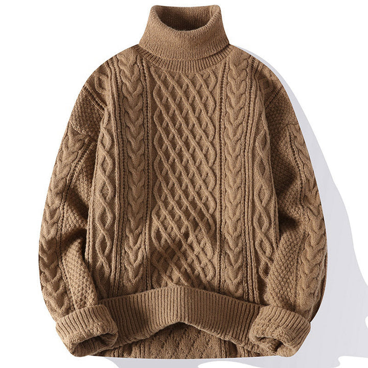 Pull homme doux à col roulé, vêtement hivernal offrant chaleur et grand confort. Mode masculine.