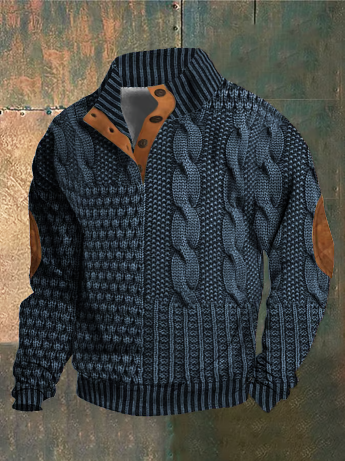 Pull homme élégant à torsades, col montant confortable pour l'automne. Tricot décontracté à manches longues.