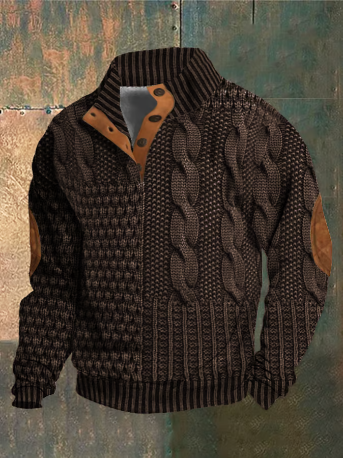 Pull homme chic à torsades, col montant tendance. Tricot élégant et moderne pour la mode masculine d'automne.