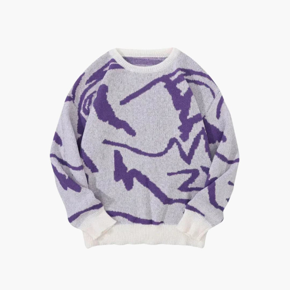 Chandail homme confortable col rond, motif abstrait moderne. Idéal mode masculine automne-hiver, style décontracté.