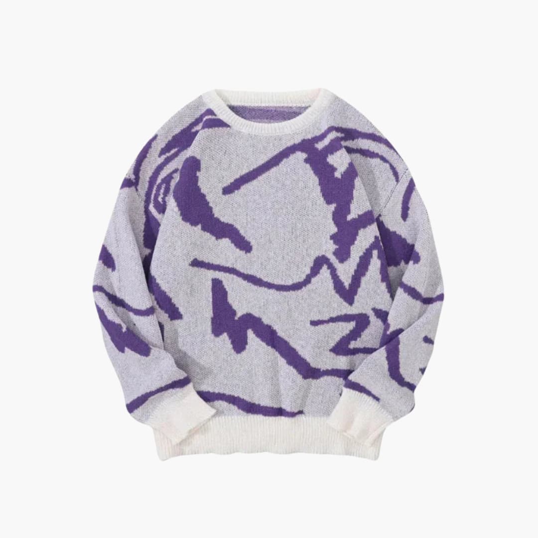 Chandail homme confortable col rond, motif abstrait moderne. Idéal mode masculine automne-hiver, style décontracté.