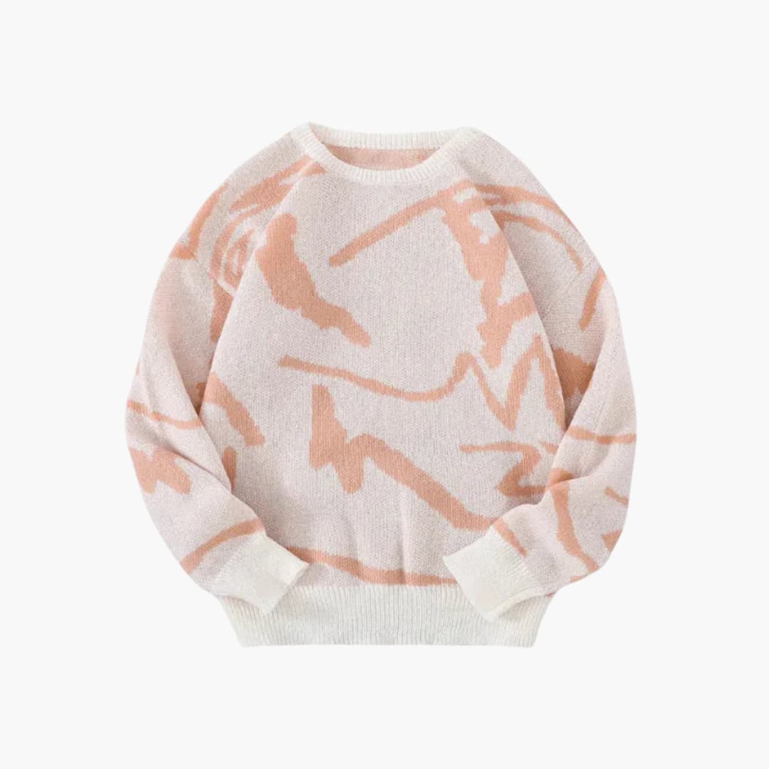 Pull homme chaud motif abstrait coloré, parfait pour l'hiver. Chandail confortable col rond, style moderne et unique.