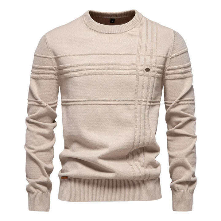 Pull homme tricoté, chaud et élégant.  Modèle beige.  Confort optimal.