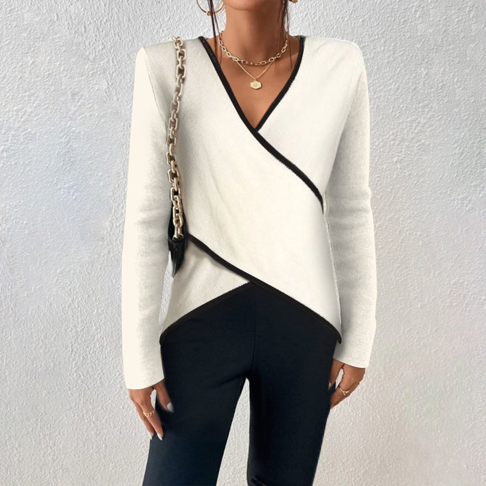 Pull Naya femme élégant, col en V, tricot doux et confortable. Vêtement intemporel pour un style chic.