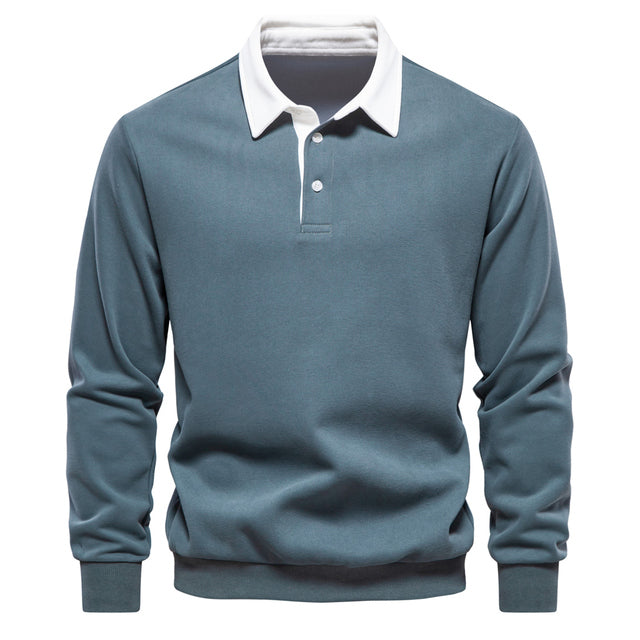 Polo noir homme élégant. Pull à manches longues, col classique, parfait pour un look intemporel et raffiné.