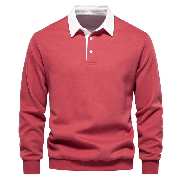 Sweat polo homme gris. Vêtement à manches longues, col classique. Style élégant et confort moderne assuré.