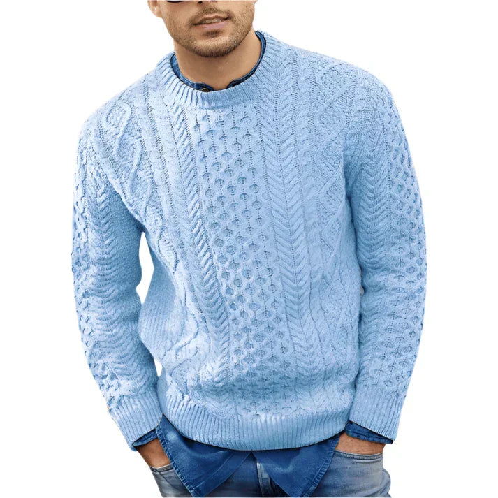 Pull torsadé homme élégant et chaud, idéal pour l'hiver. Chandail confortable en maille classique pour homme.
