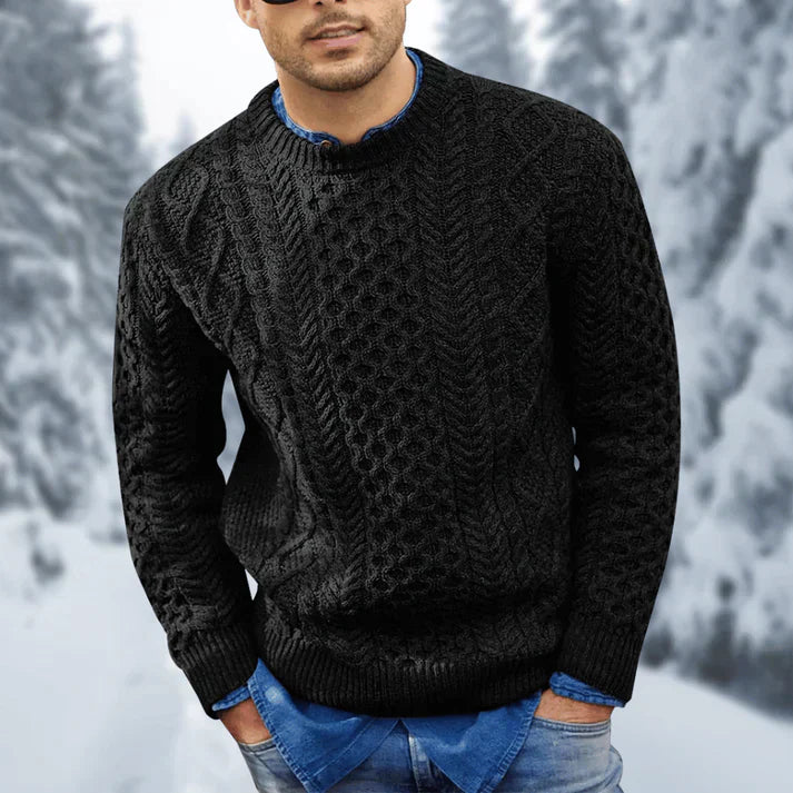 Mode masculine: pull torsadé élégant et intemporel pour homme. Chandail chaud, parfait pour l'automne et l'hiver.