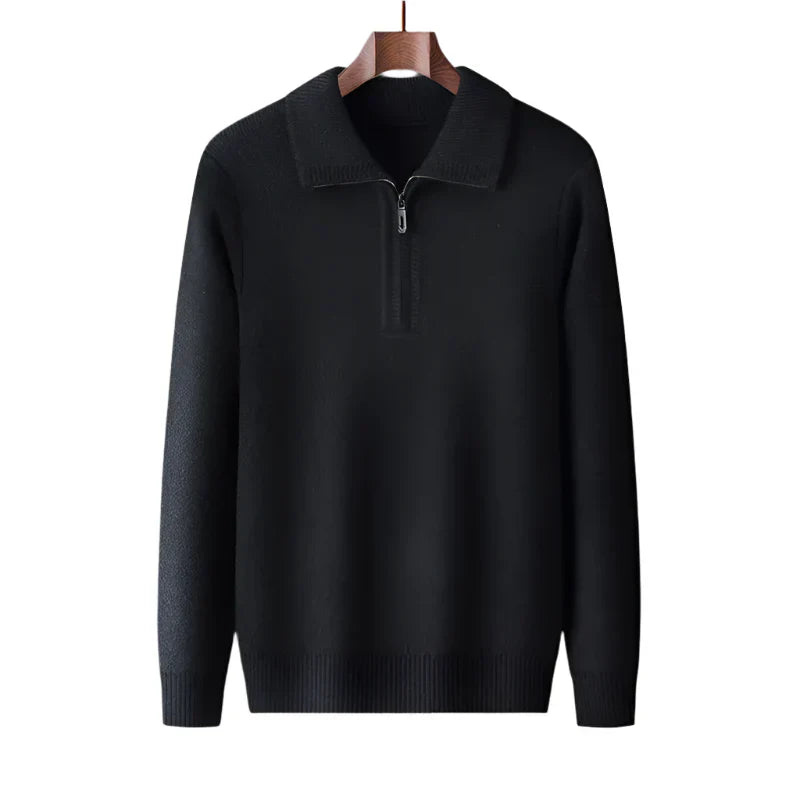Pull homme tricoté demi-zip gris chiné, style casual chic. Col montant, parfait pour la saison froide.