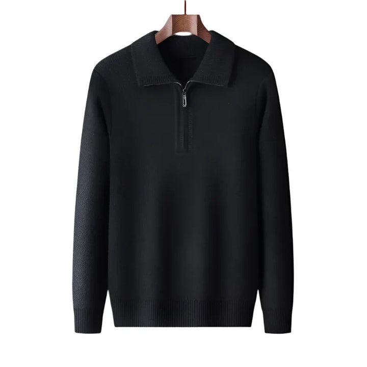 Pull homme tricoté demi-zip gris chiné, style casual chic. Col montant, parfait pour la saison froide.
