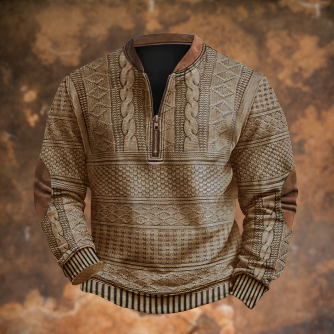 Pull tricoté homme en laine douce, coupe ajustée, col zippé. Vêtement chaud, élégant et confortable pour l'hiver.