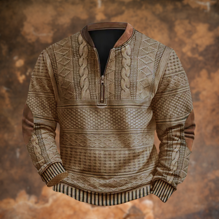 Pull tricoté homme en laine douce, coupe ajustée, col zippé. Vêtement chaud, élégant et confortable pour l'hiver.