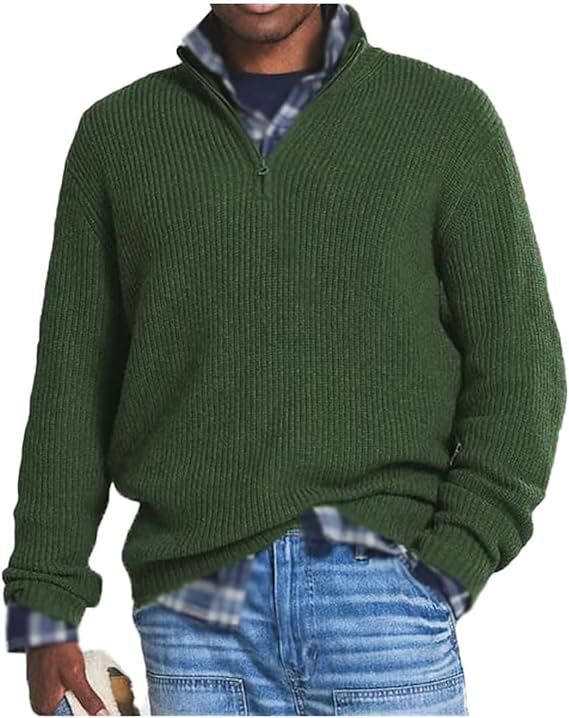 "Pull zippé pour homme en coton, bleu foncé, confortable et élégant, idéal pour l'hiver et style polyvalent."