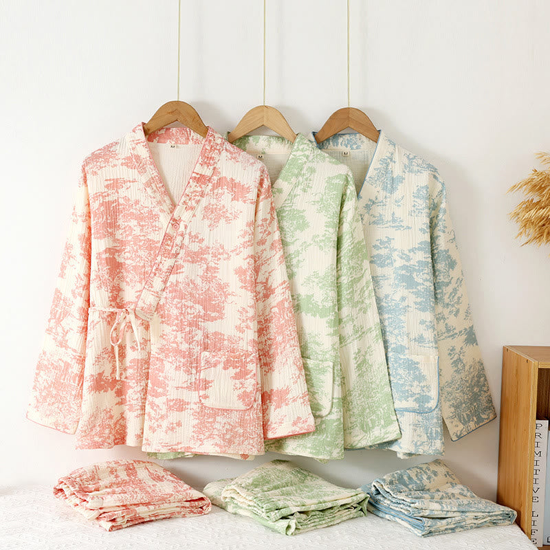 Pyjama kimono femme doux et rafraîchissant, ensemble 2 pièces léger pour détente quotidienne.