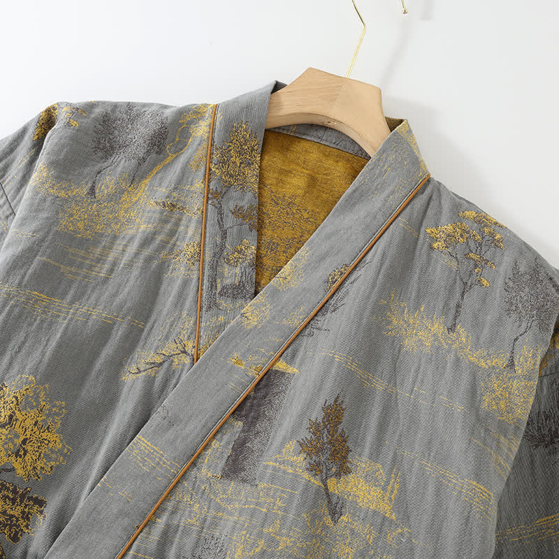 Ensemble pyjama homme kimono 2 pièces en coton léger et respirant, idéal pour la détente et le confort nocturne.
