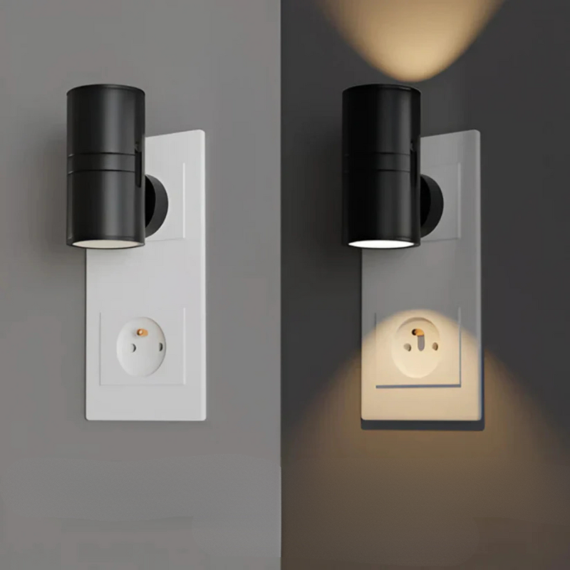 Applique murale LED dimmable noire, au design moderne, idéale pour un éclairage ajustable dans un salon élégant.