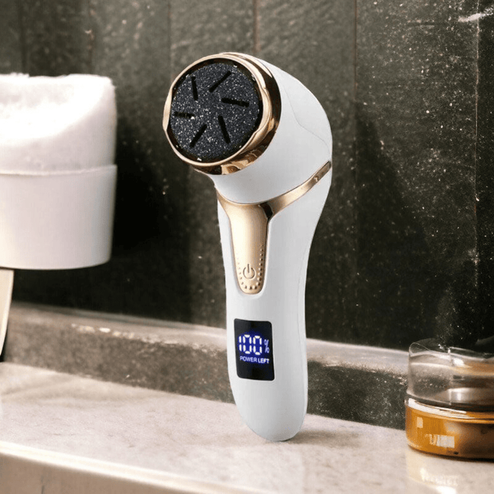 Râpe à pieds électrique blanche, rechargeable, douce pour la peau, élimine les callosités efficacement, soins pieds lisses.