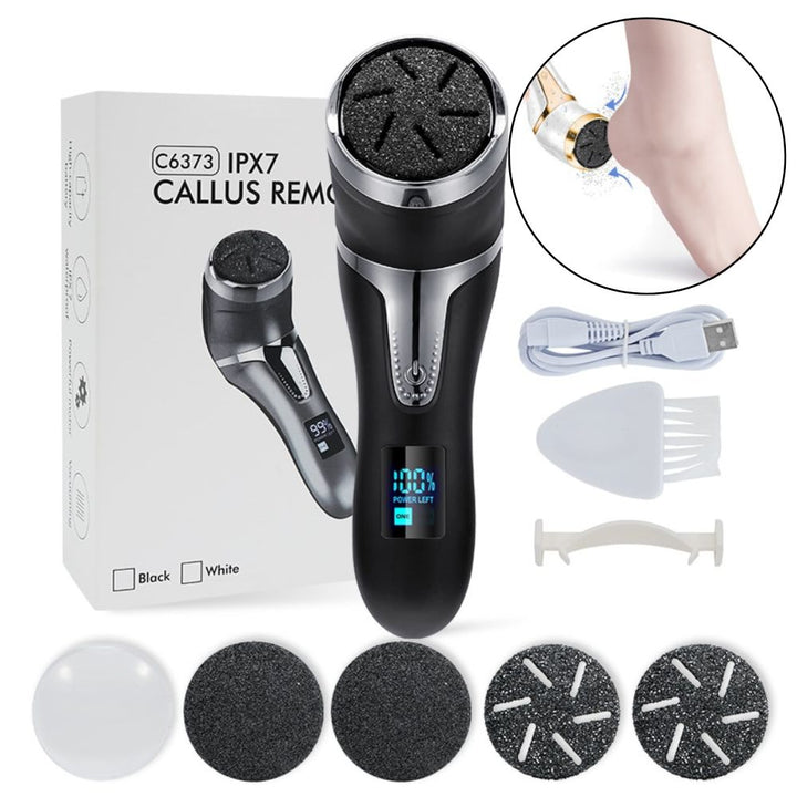 Râpe électrique pour pieds, aspiration intégrée.  Peaux douces, lisses, sans callosités.  Utilisation facile et propre.