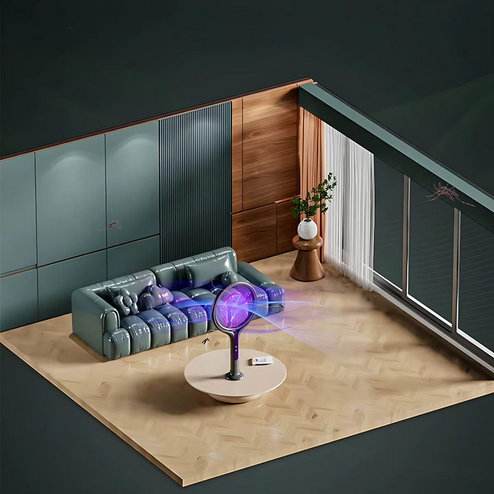 "Raquette anti-insectes électrique avec lampe UV intégrée, manche télescopique et sécurité renforcée, idéale pour intérieur e