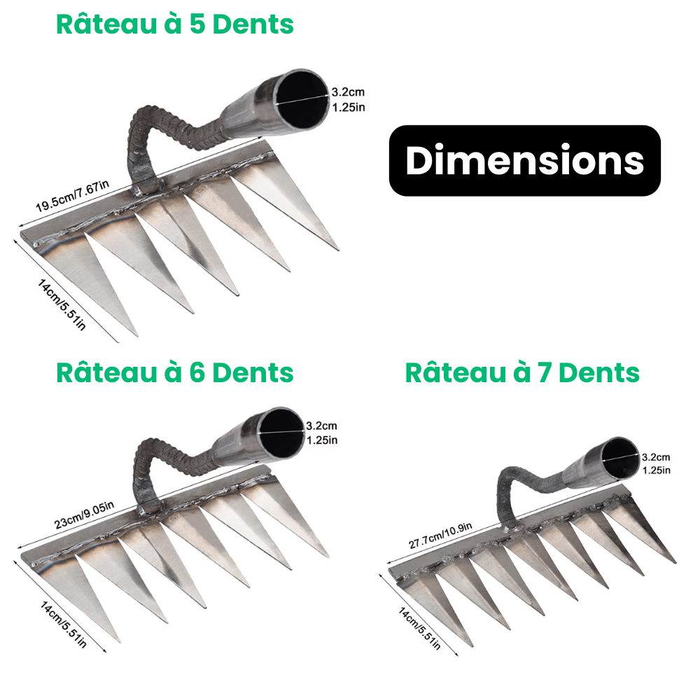 Râteau désherbant : outil jardinage efficace.  Élimine mauvaises herbes et racines.  Design robuste et léger.