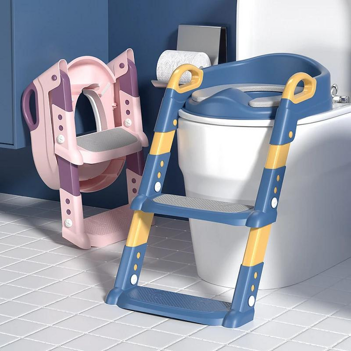"Réducteur de toilette enfant pliable avec marches, ergonomique, rose et bleu, pour apprentissage propreté des tout-petits"