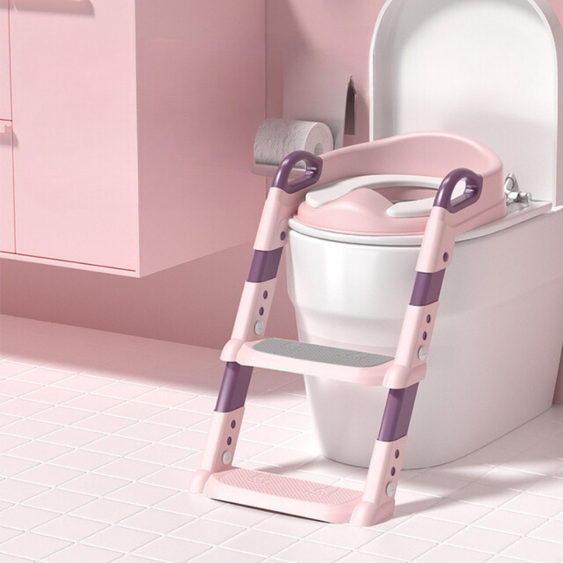 "Réducteur de toilette enfant pliable avec marches, ergonomique, rose et bleu, pour apprentissage propreté des tout-petits"