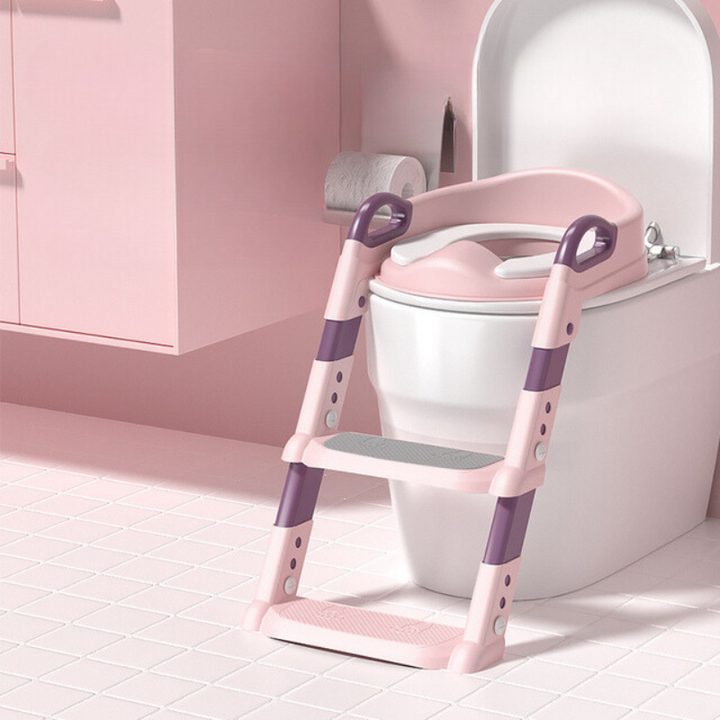 "Réducteur de toilette enfant pliable avec marches, ergonomique, rose et bleu, pour apprentissage propreté des tout-petits"
