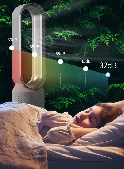 Refroidisseur d'air AirPure 3 en 1, blanc, design moderne, purifie et ionise, rafraîchit avec oscillation 90° et filtre HEPA.