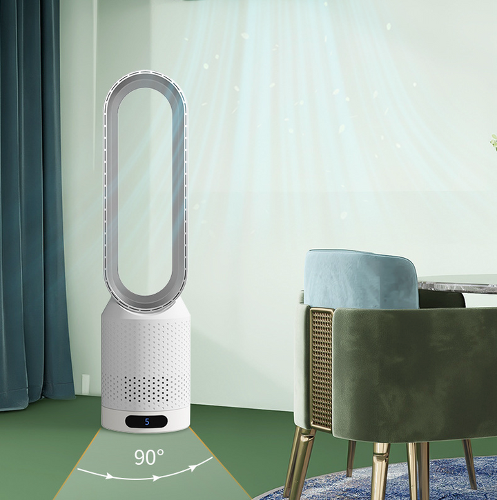 Refroidisseur d'air AirPure 3 en 1, blanc, design moderne, purifie et ionise, rafraîchit avec oscillation 90° et filtre HEPA.