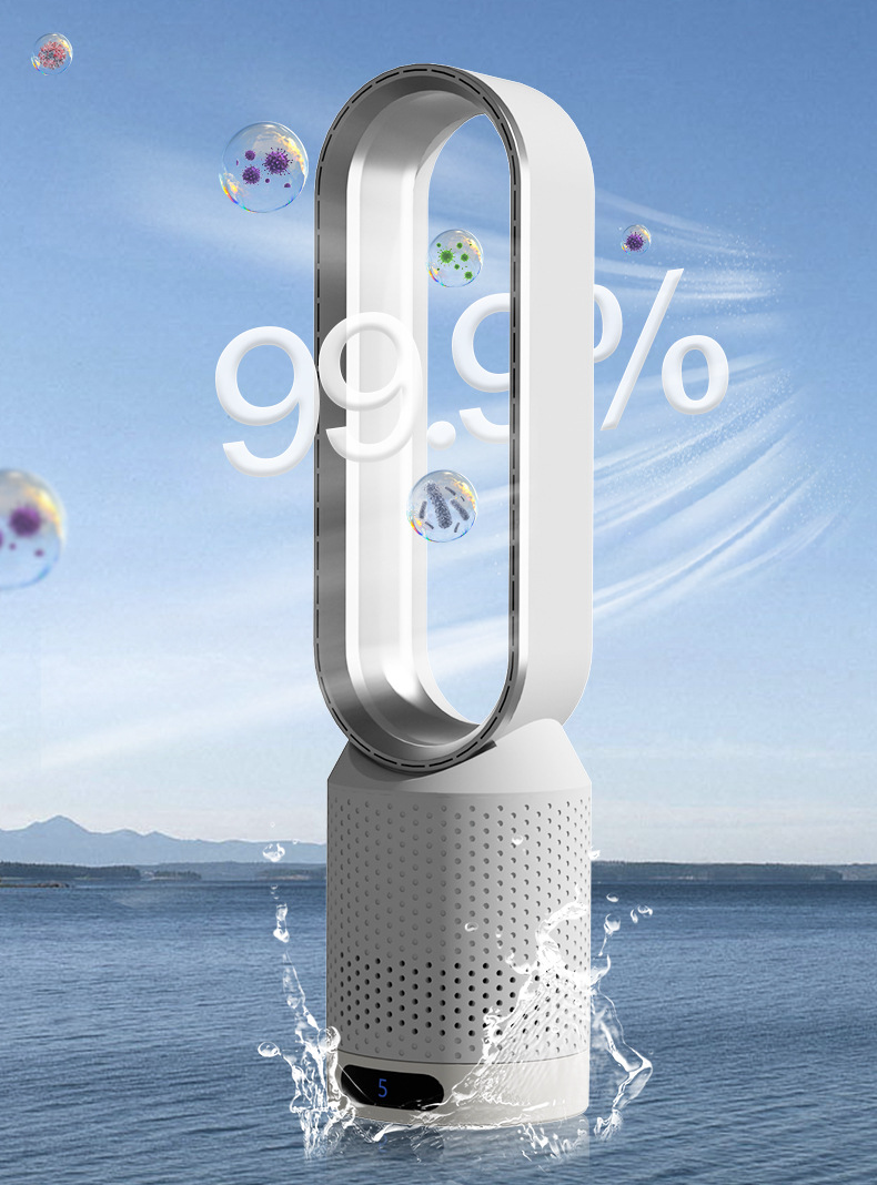 Refroidisseur d'air AirPure 3 en 1, blanc, design moderne, purifie et ionise, rafraîchit avec oscillation 90° et filtre HEPA.