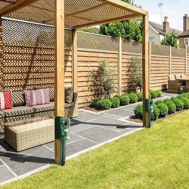 Répulsif chats ultrasons extérieur.  Protection jardin, discret et efficace.