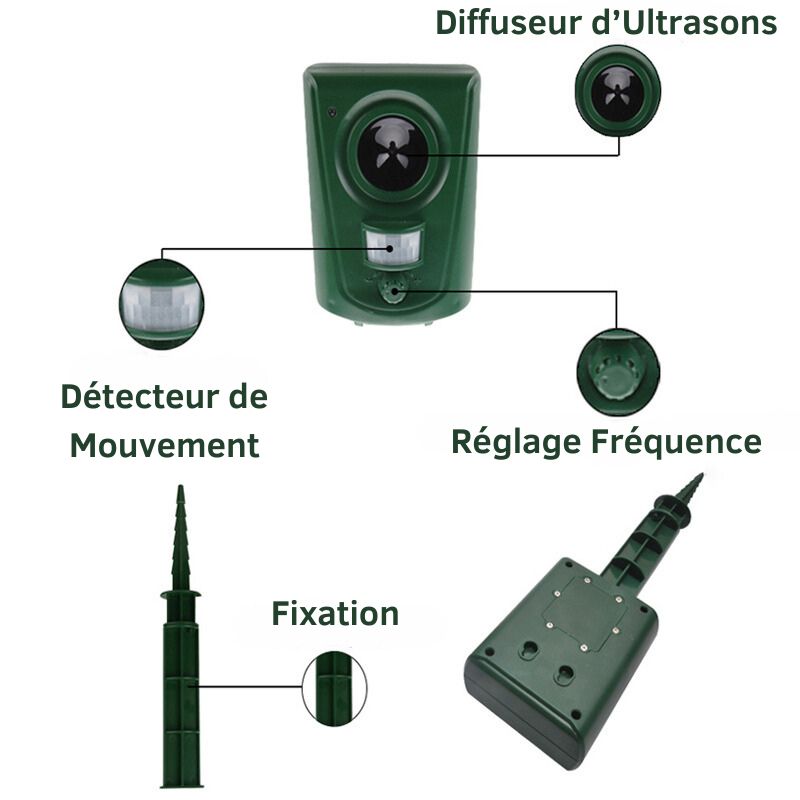 Répulsif chats ultrasons extérieur.  Protection jardin, discret et efficace.