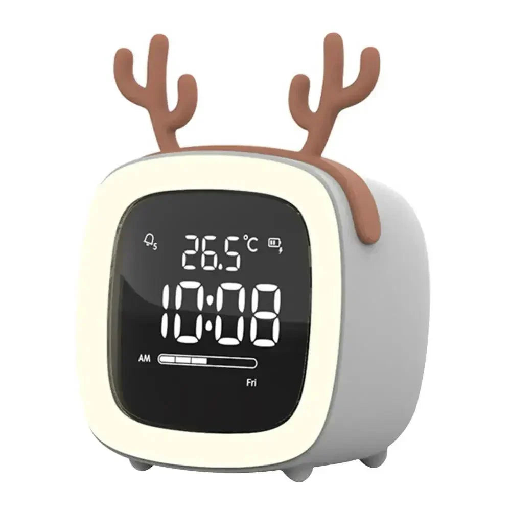 Réveil LED lapin mignon, veilleuse sur table de chevet. Affichage numérique pratique enfant.