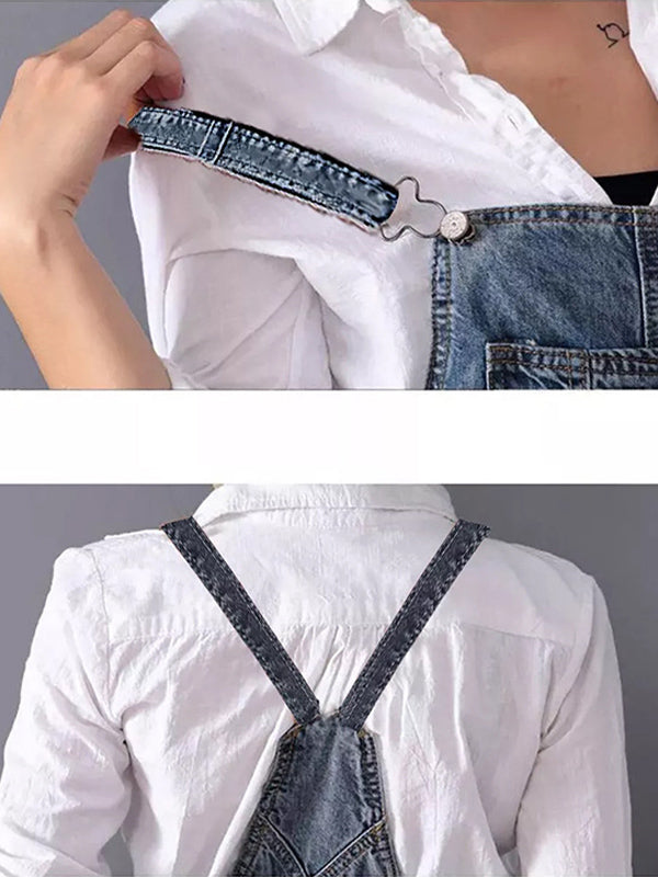 Robe à bavette en jean distressed pour femme, style décontracté, tenue tendance et confortable.