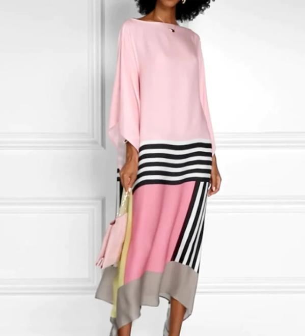Robe caftan à rayures rose bonbon, élégante, coupe flatteuse, teinte douce, idéale occasions spéciales, sorties décontractées