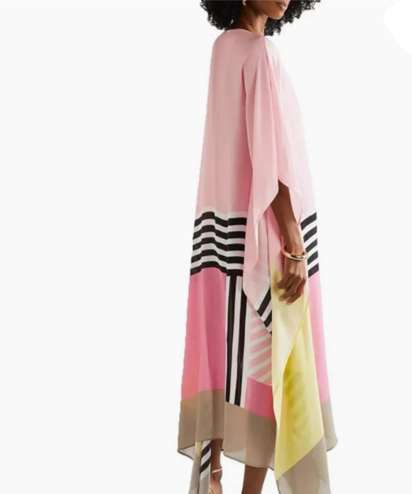 Robe caftan à rayures rose bonbon, élégante, coupe flatteuse, teinte douce, idéale occasions spéciales, sorties décontractées