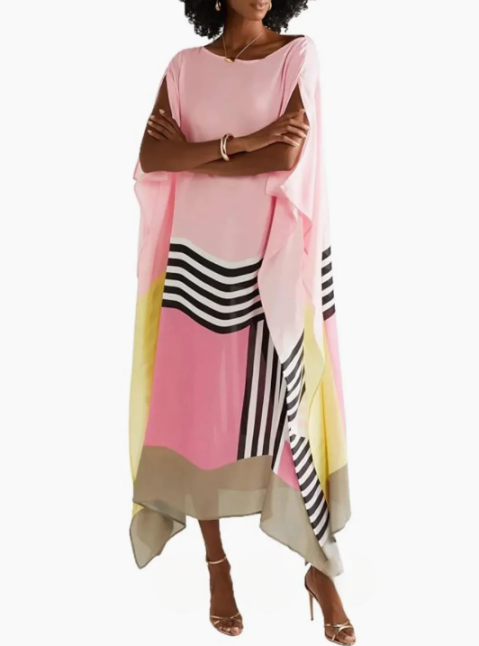 Robe caftan à rayures rose bonbon, élégante, coupe flatteuse, teinte douce, idéale occasions spéciales, sorties décontractées