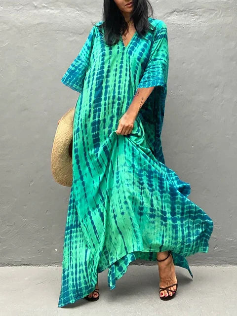 Robe caftan maxi fluide femme, style bohème chic, parfaite pour l'été et la plage.
