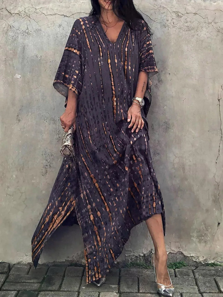 Caftan femme, robe longue fluide estivale, style bohème chic et léger.