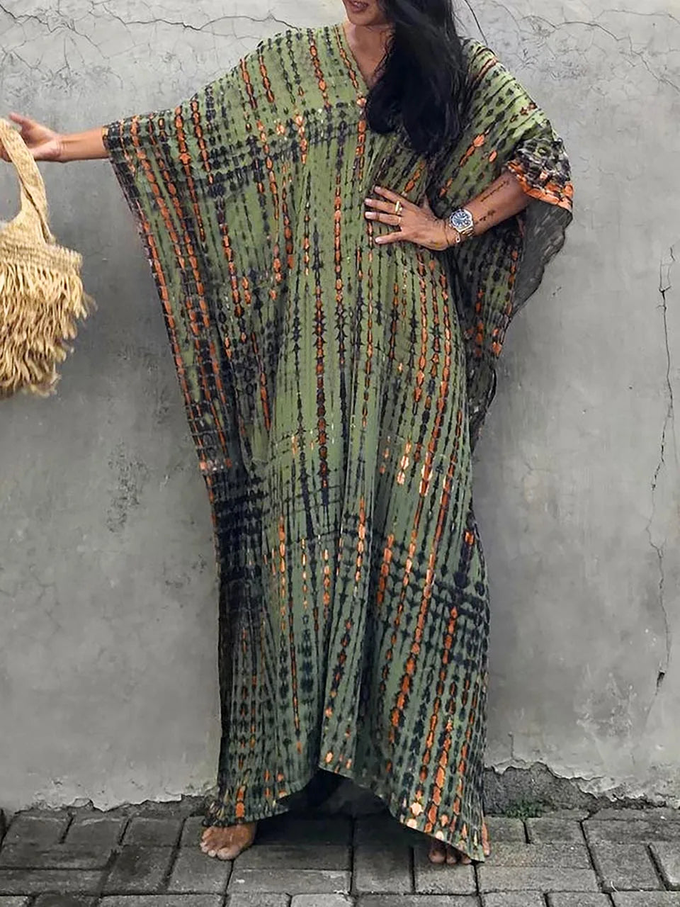 Robe d'été caftan maxi femme, fluide et élégante, parfaite pour la plage et les vacances.