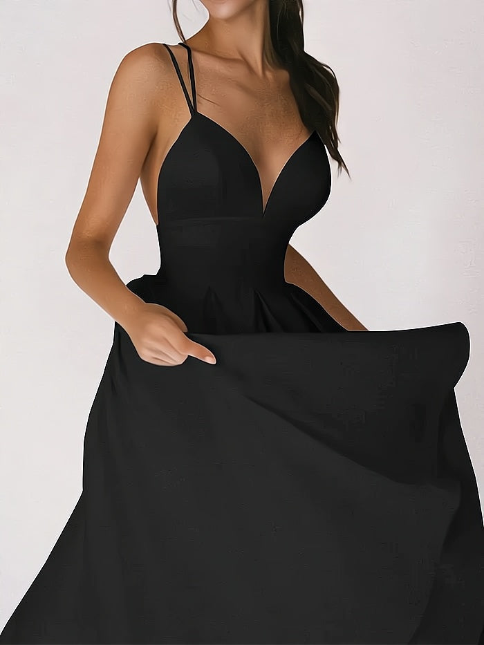 "Robe Charline élégante, col V décontracté, silhouette ajustée pour occasions spéciales, sophistication intemporelle femme"