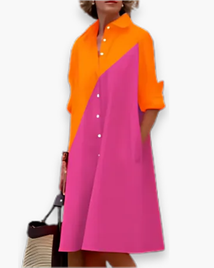 Robe chemise ample femme fluide et élégante, coupe décontractée, col classique, tissu léger, look chic et confortable.