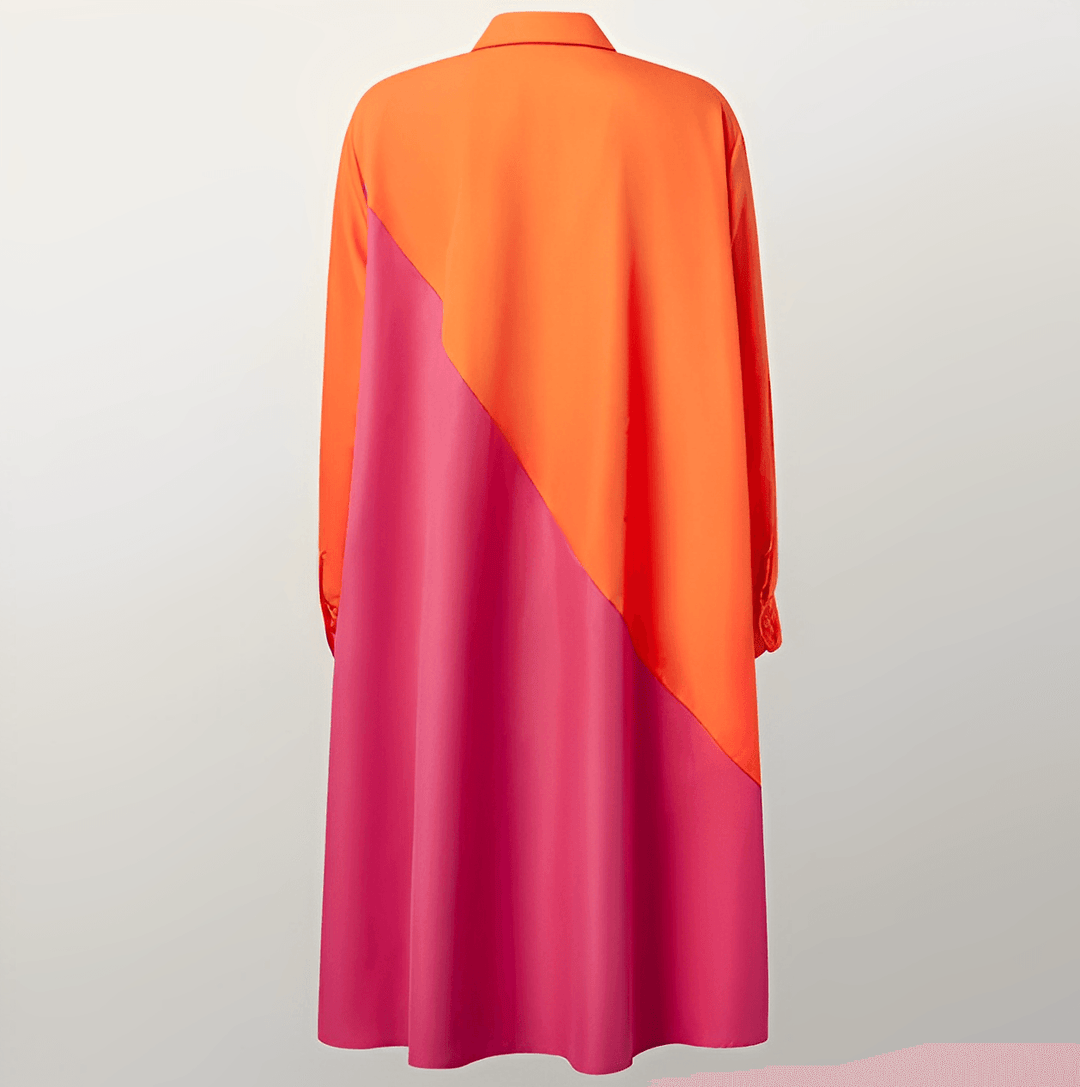 Robe chemise femme élégante avec col rabattu et manches 3/4, parfaite pour la saison estivale.