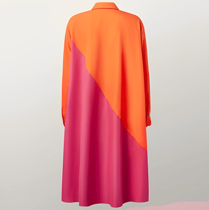 Robe chemise femme élégante avec col rabattu et manches 3/4, parfaite pour la saison estivale.