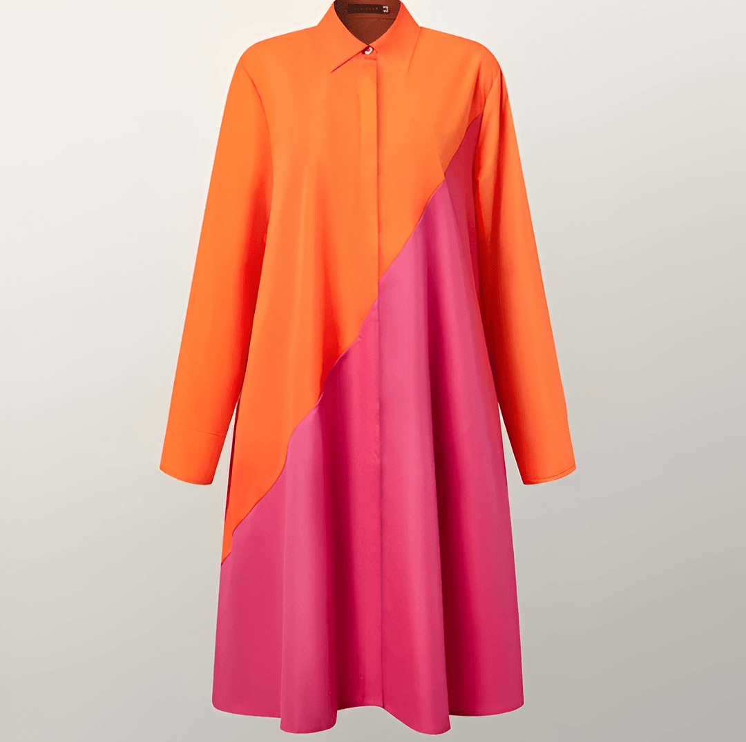 Robe d'été femme légère et chic, coupe chemise, manches 3/4, col rabattu, pour journées ensoleillées.