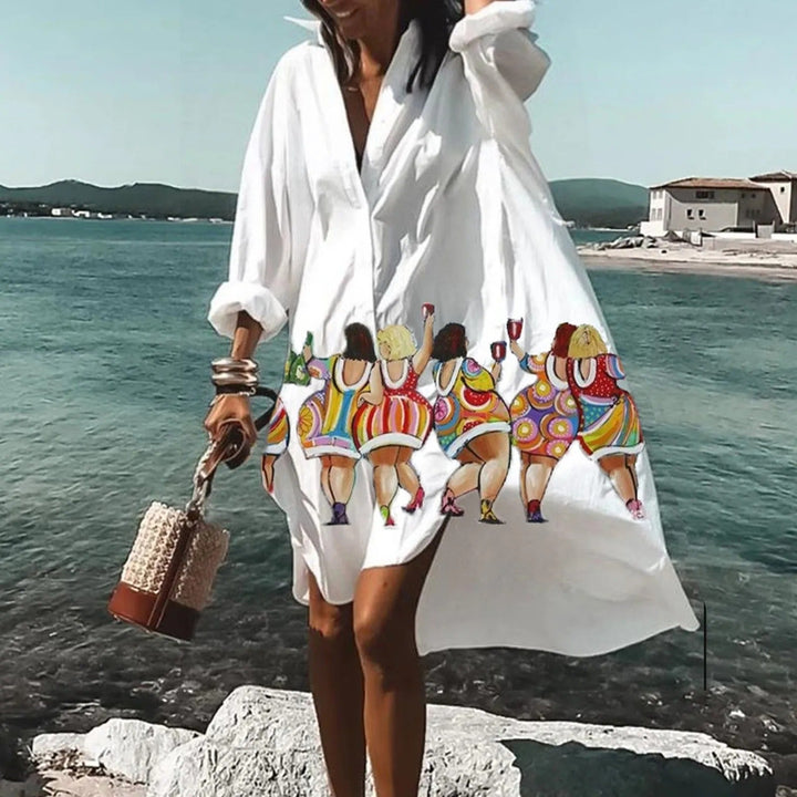 Élégante robe chemise femme respirante, style décontracté chic pour l'été et les vacances.