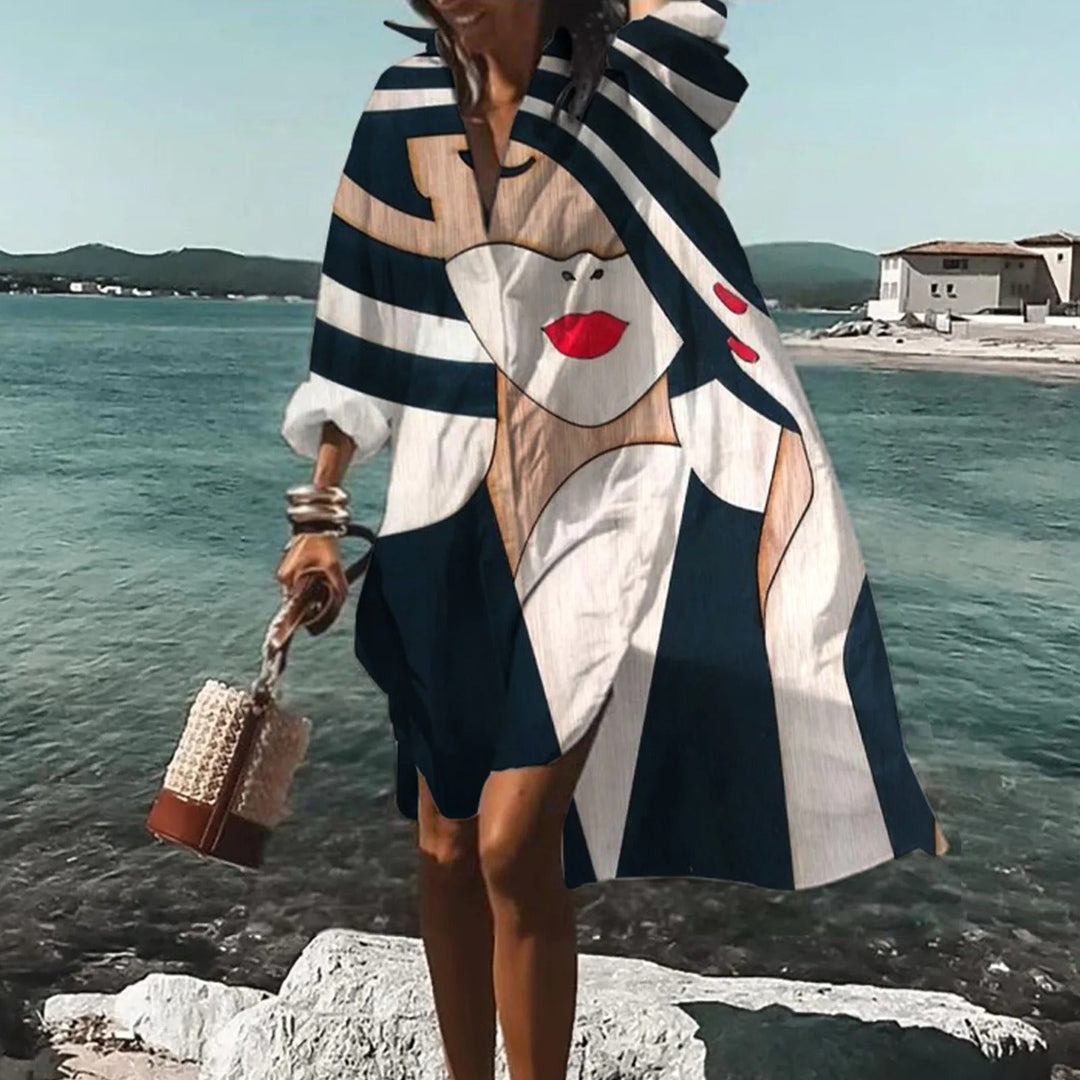 Robe chemise d'été femme, fluide et confortable, idéale pour la plage, un look léger et décontracté.