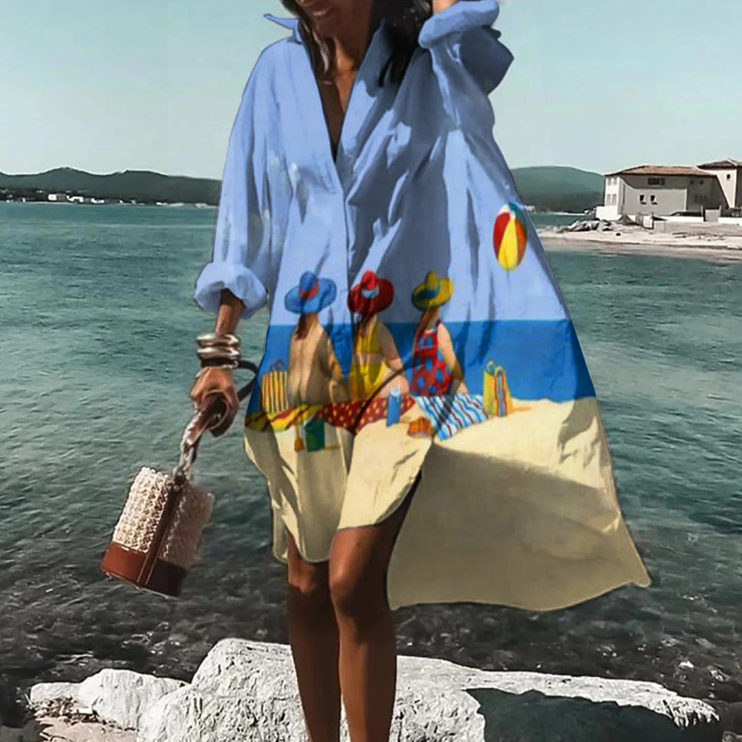 Robe chemise femme estivale, coupe droite, tissu léger, pour un confort élégant et décontracté.